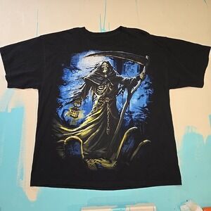 Liquid Blue Mens XL Grim Reaper T-Shirt Boxy Fit Lantern Scythe Gothic 2000s USA
